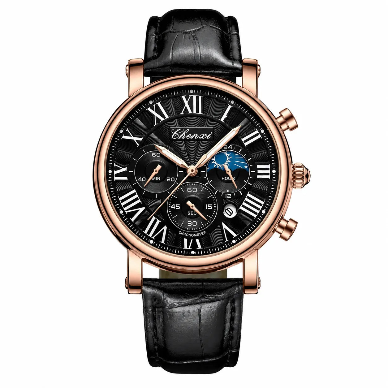 DALMONT Legacy chronograph dial with moon phase, close-up