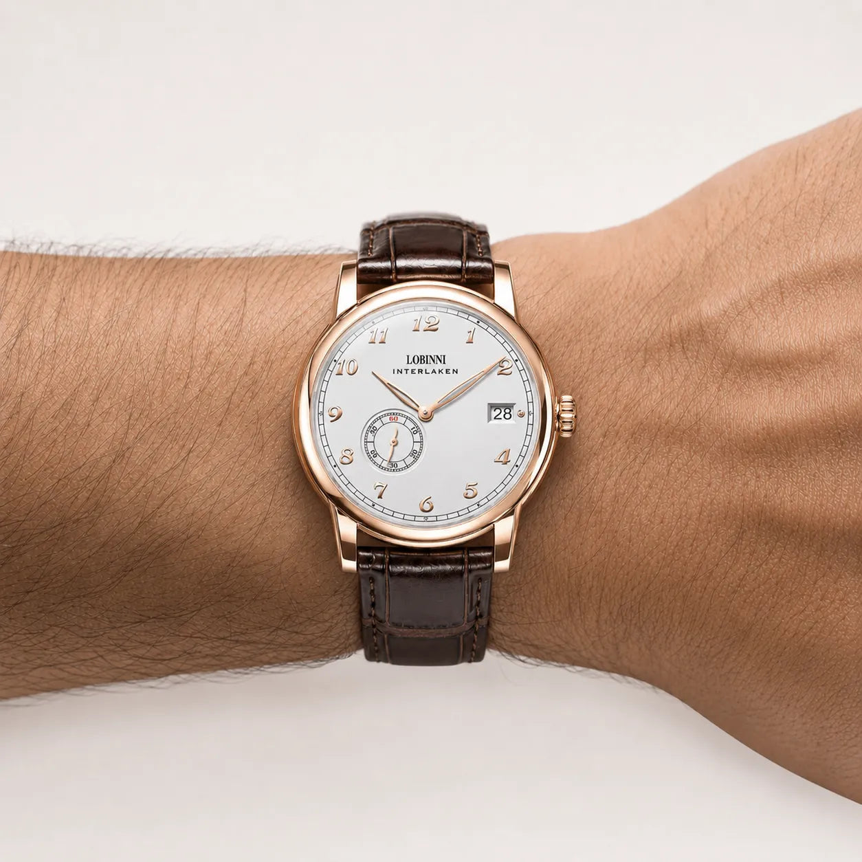 DALMONT Lobinni leather strap dress watch styled on the wrist