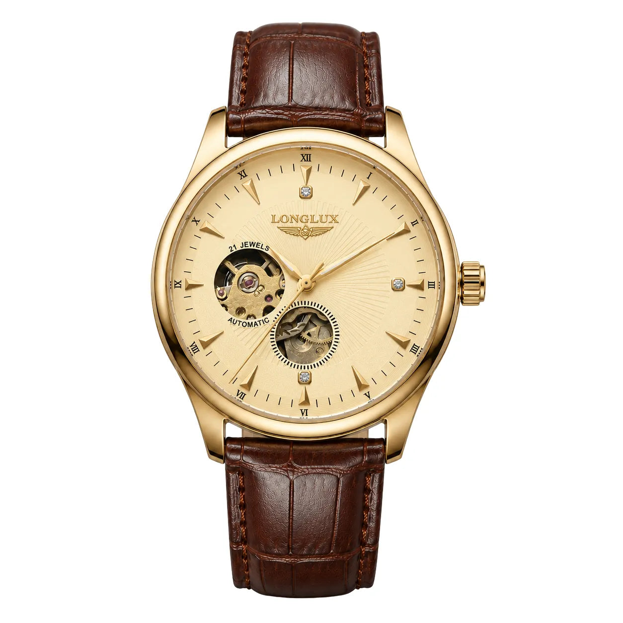 DALMONT Zenith automatic watch case and leather strap, side profile