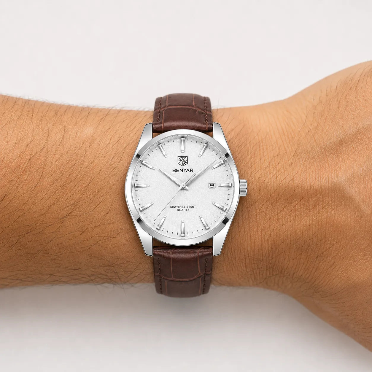 DALMONT Regent men's field watch on the wrist, angled view