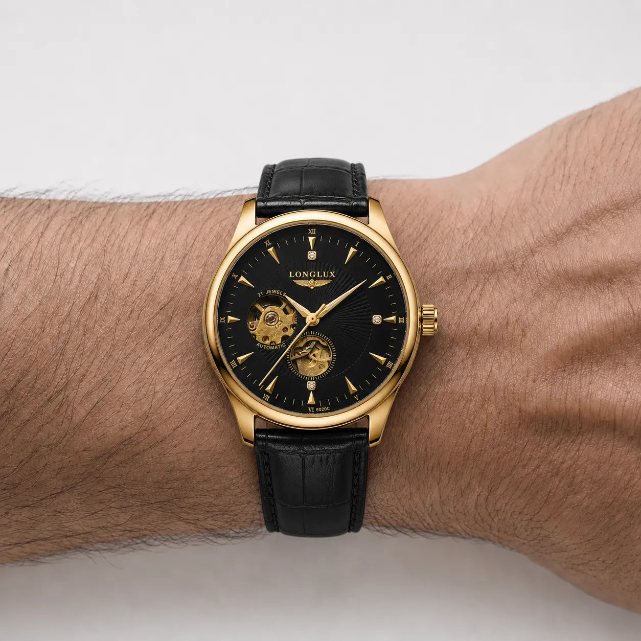 DALMONT Zenith leather strap automatic watch styled on a man's wrist