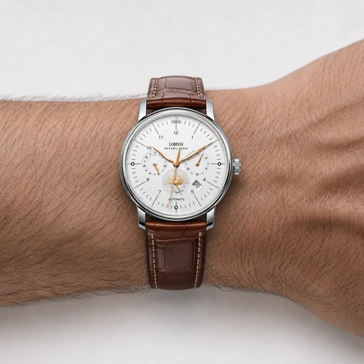 DALMONT Milano men's automatic watch on the wrist, angled view